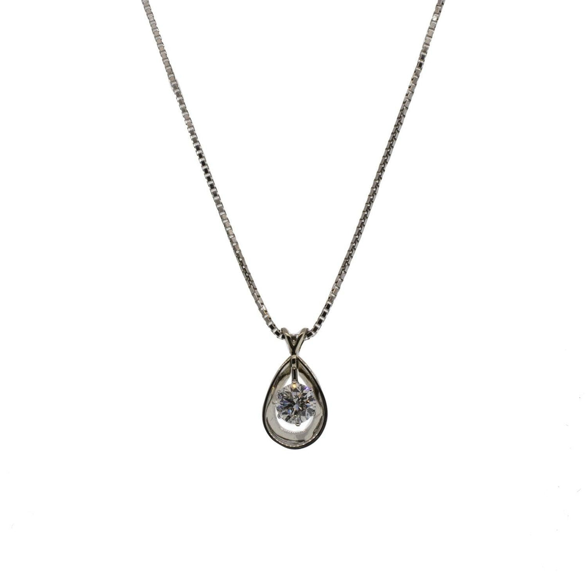 14K White Gold Round Floating Diamond Necklace and Box Chain