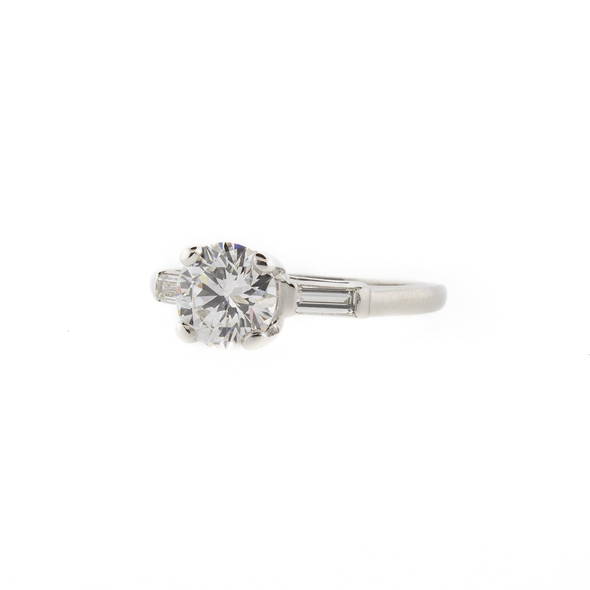 Art Deco Three Stone Round Brilliant & Baguette Diamond Ring