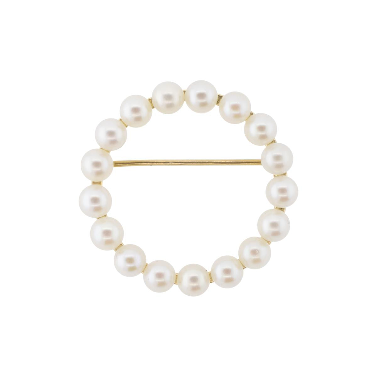 14K Yellow Gold Akoya Pearl Open Ring Brooch/Pin