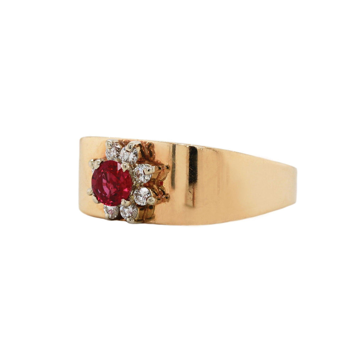 Thai Natural Ruby & Diamond Halo Floral Ring -