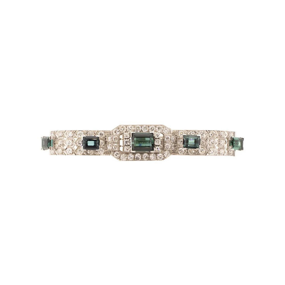Platinum, 18K, And 9K White Gold Assembled Art Deco Indicolite Diamond Bracelet