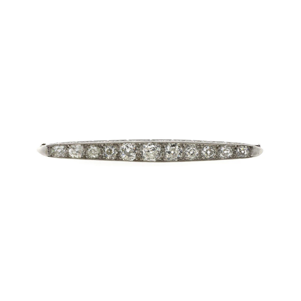 Art Deco Old Mine Cut Diamond Platinum Brooch