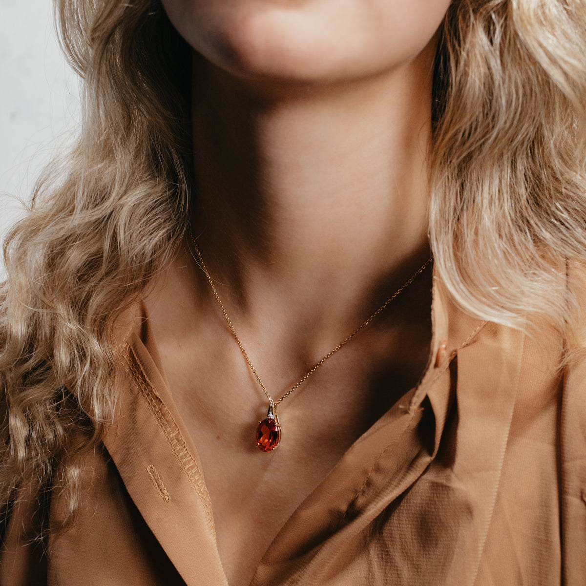 Orange Lab Sapphire Pendant Necklace