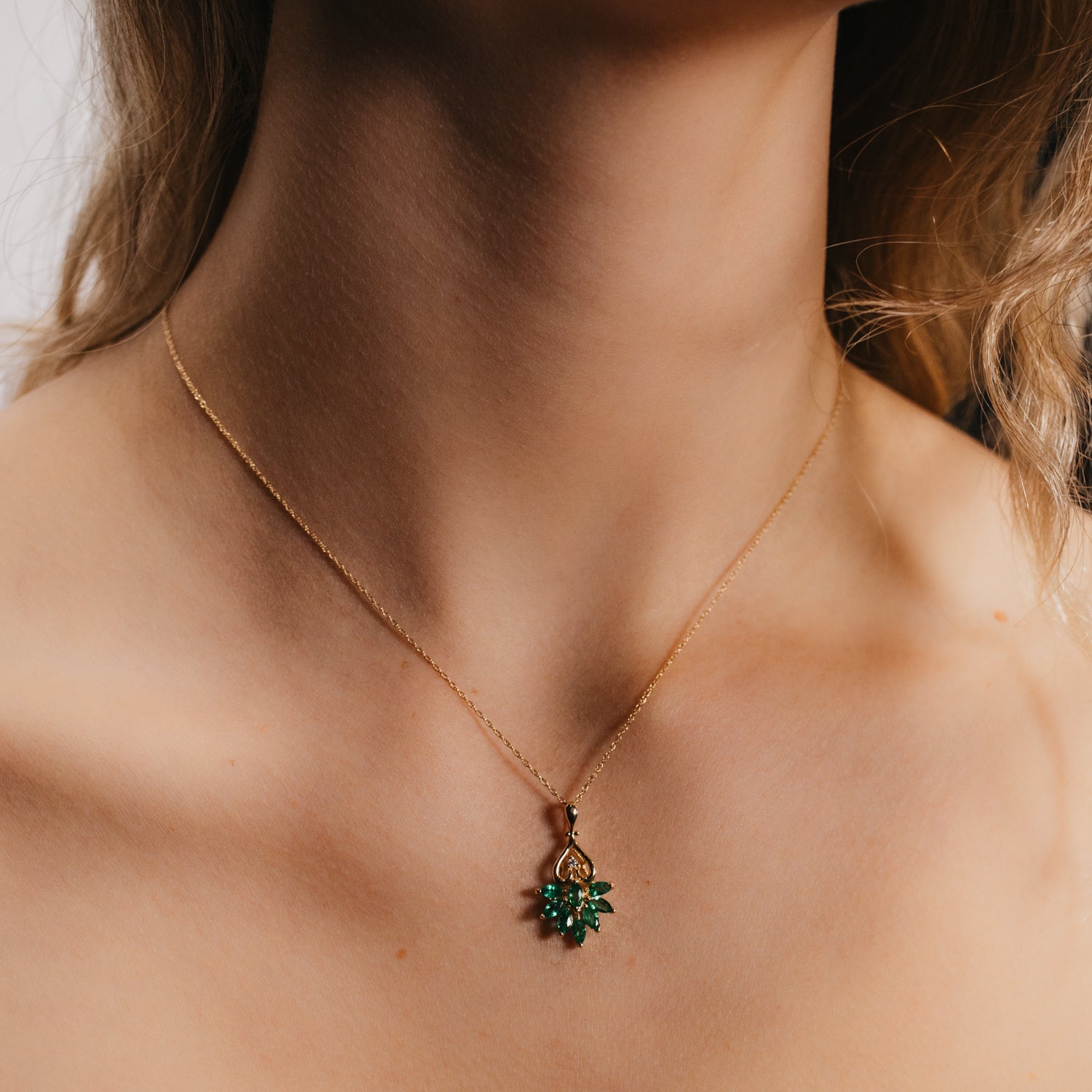 Marquise Emerald and Diamond Pendant Necklace