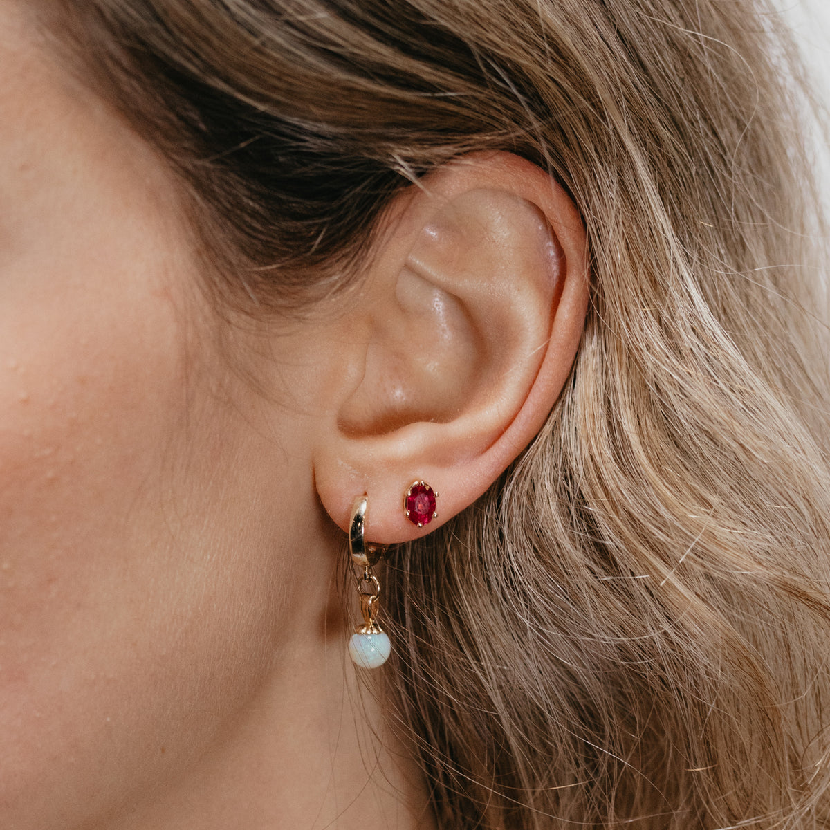 Huggie Hoop Opal Earrings
