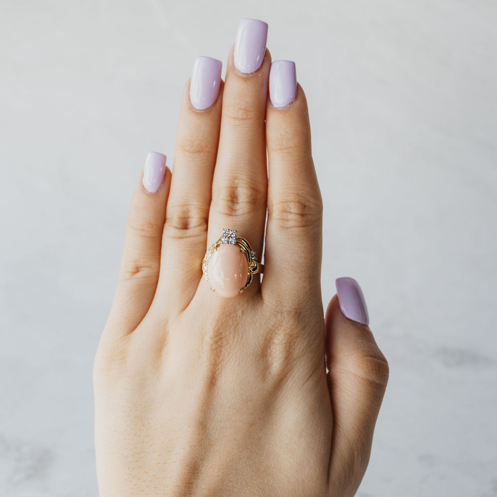 Angel Skin Coral and Diamond Asymmetrical Ring