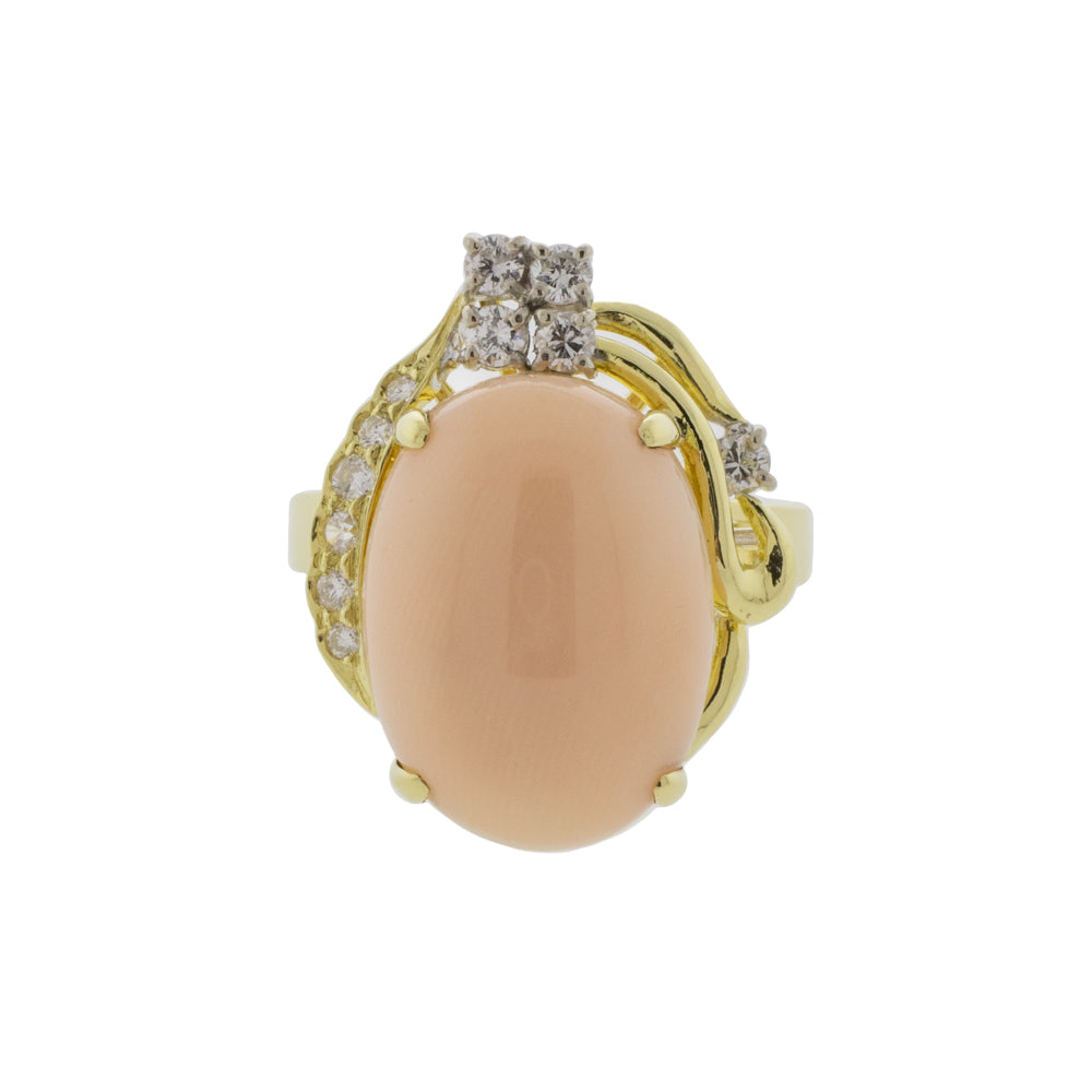 Angel Skin Coral and Diamond Asymmetrical Ring