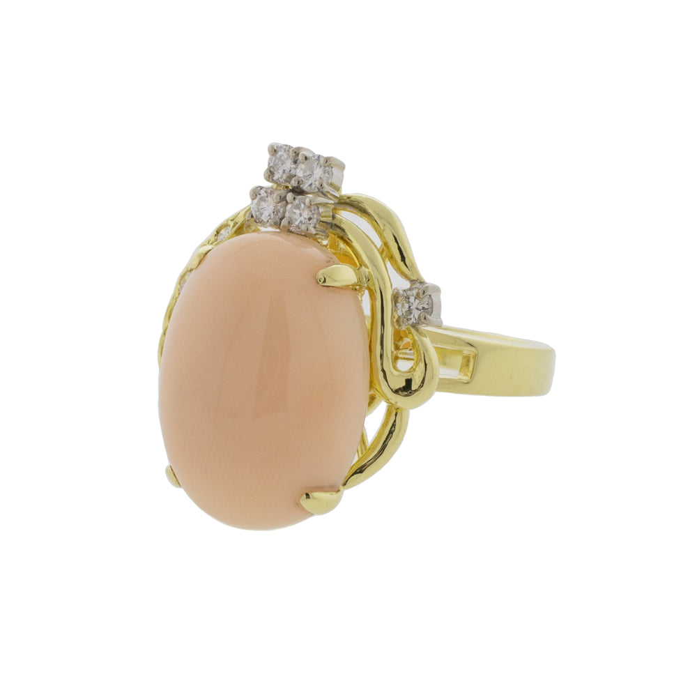 Vintage Angel skin Coral and 14k Gold Ring