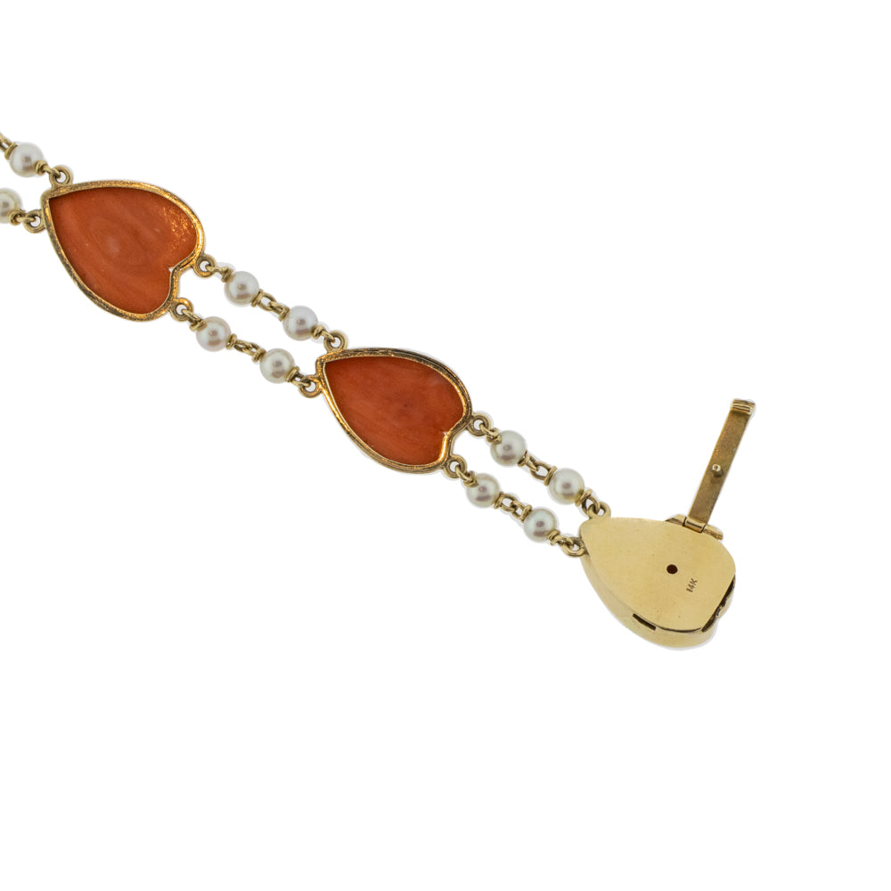 Vintage Coral and Pearl Double Line Bracelet