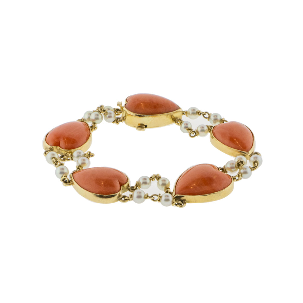 Vintage Coral and Pearl Double Line Bracelet