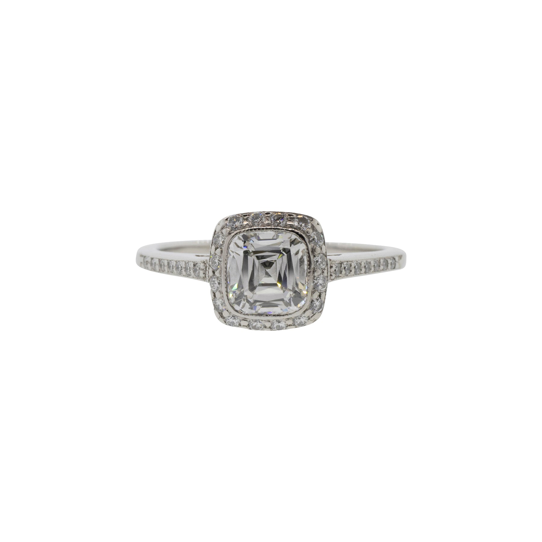 Platinum Tiffany & Co Cushion Cut Halo Engagement Ring