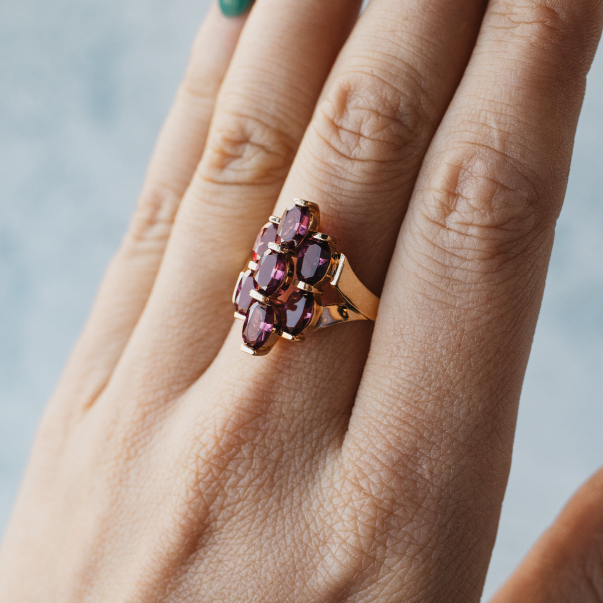 14K Yellow Gold Pink Tourmaline Cluster Ring