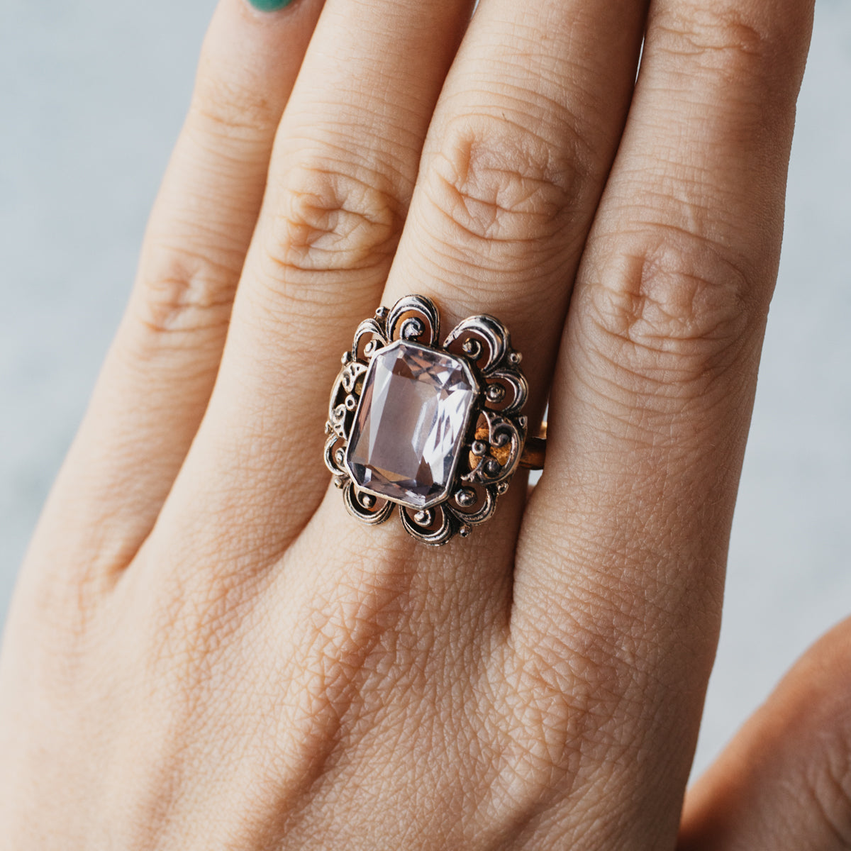 14K Yellow Gold Art Deco Amethyst Ring