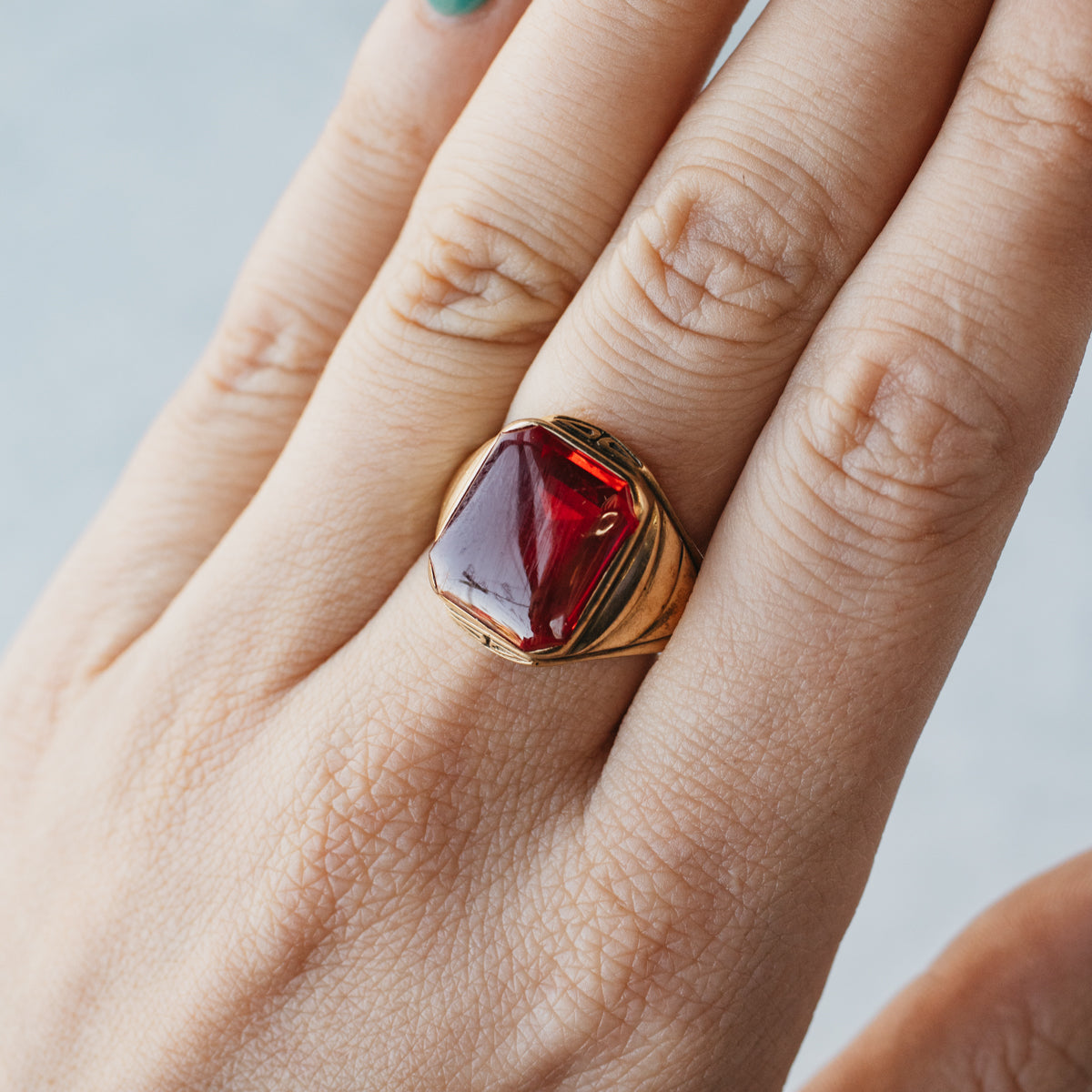 10K Yellow Gold Art Deco Lab Ruby Ring