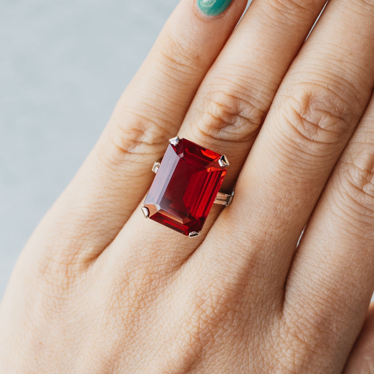 14K White Gold Verneuil Lab Ruby & White Quartz Ring