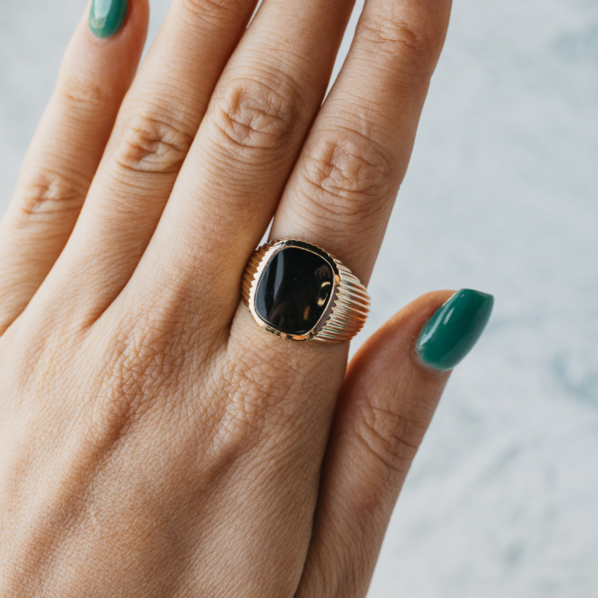 14K Yellow Gold Flat Top Onyx Ring
