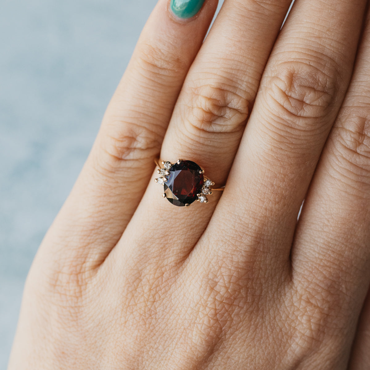 14K Yellow Gold Garnet & Diamond Ring