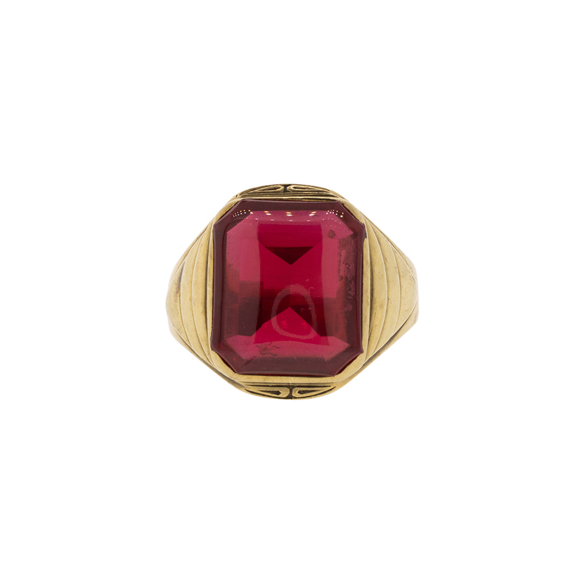 10K Yellow Gold Art Deco Lab Ruby Ring
