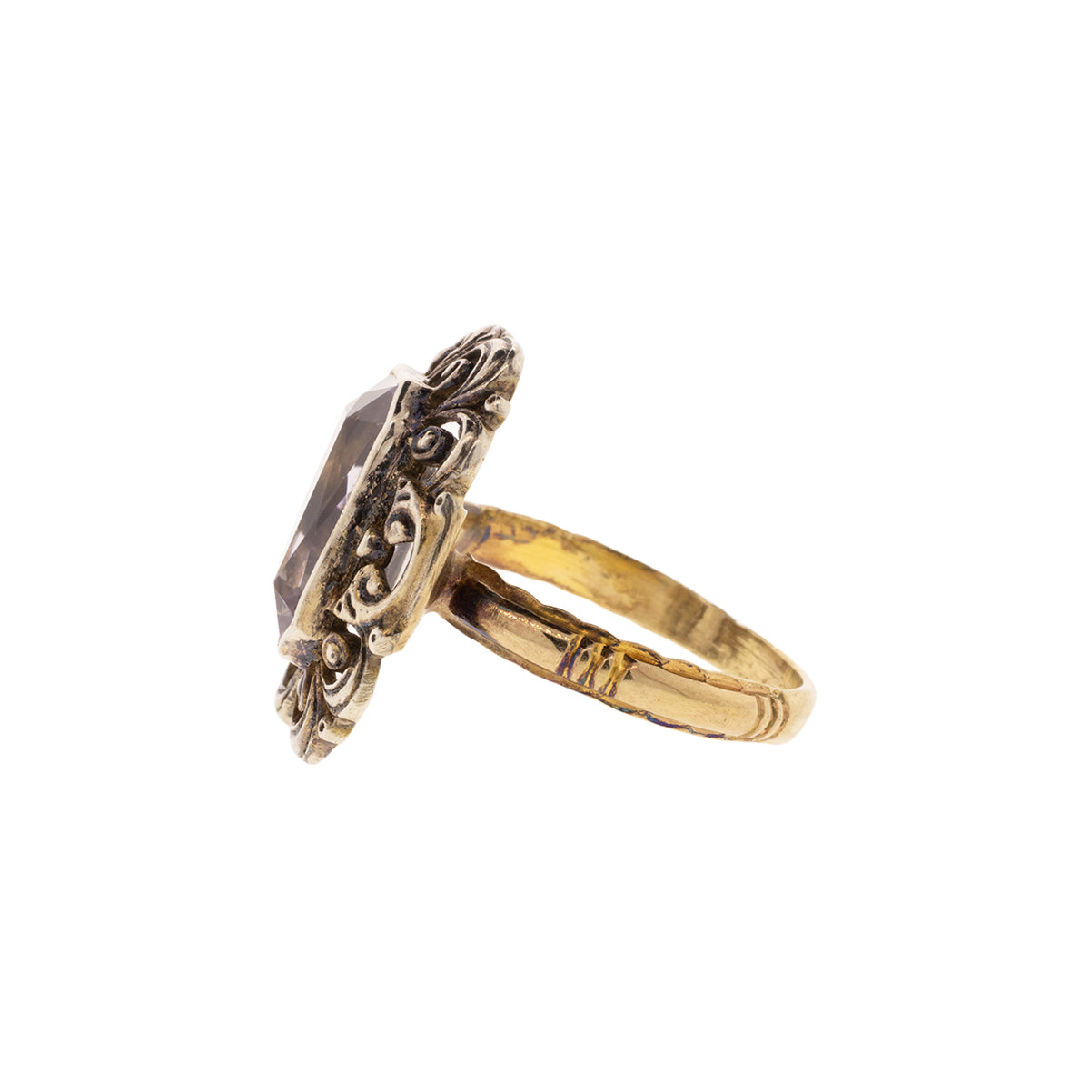 14K Yellow Gold Art Deco Amethyst Ring