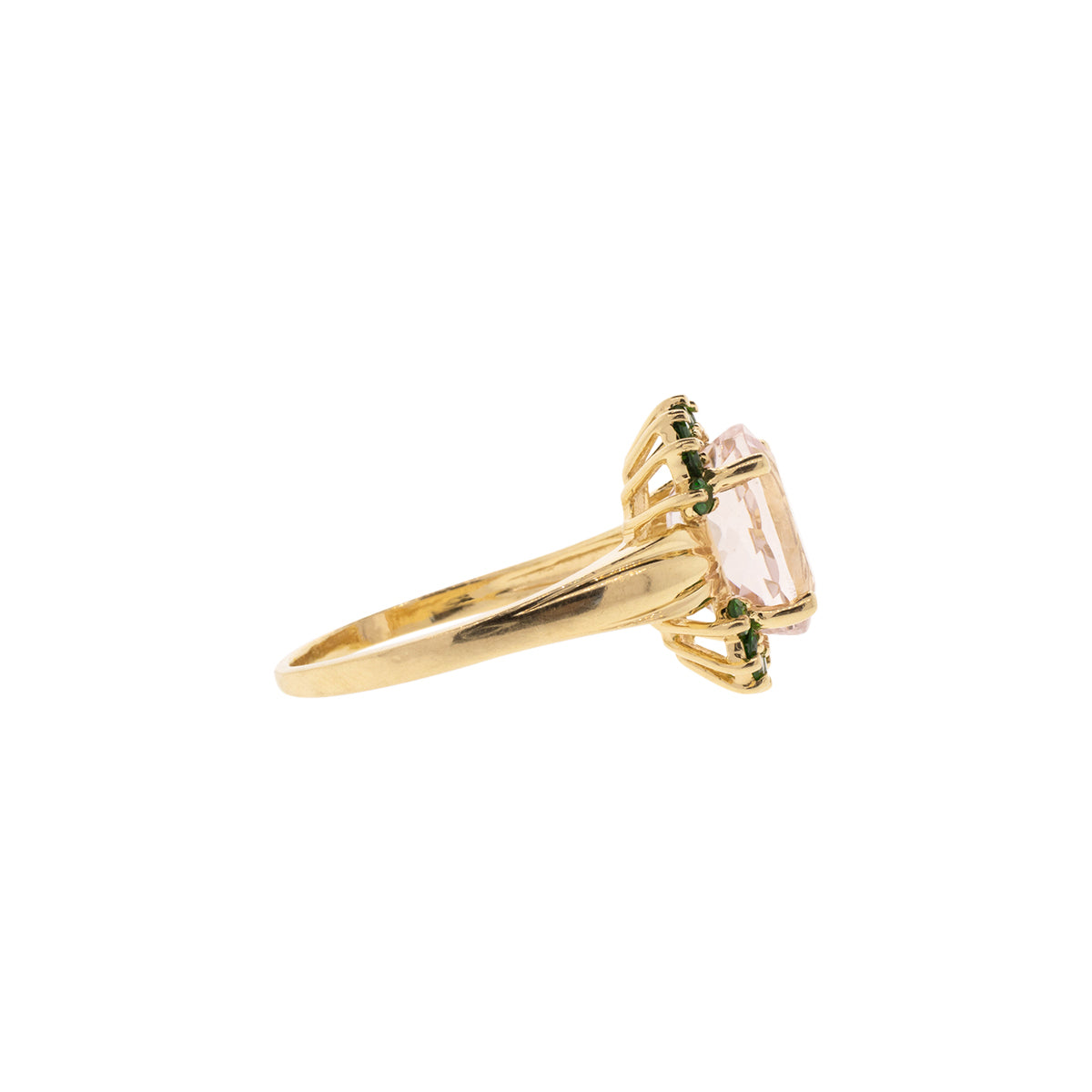 14K Yellow Gold Morganite & Tsavorite Ring