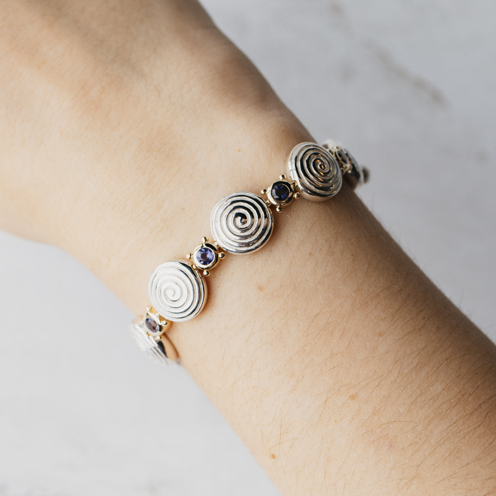 Two-Tone Spiral Link and Tanzanite Bracelet