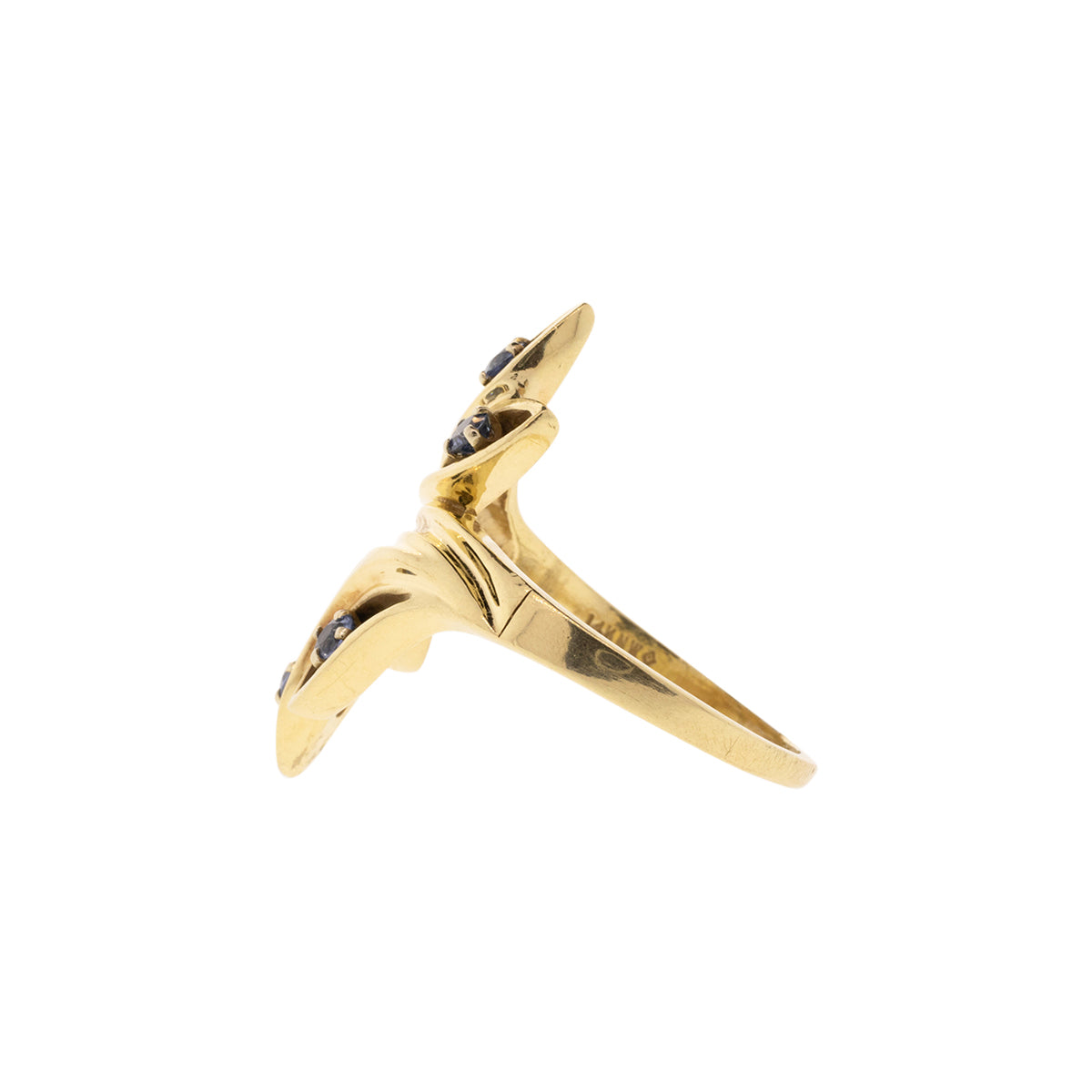 14K Yellow Gold Blue Sapphire Bypass Leaf Ring