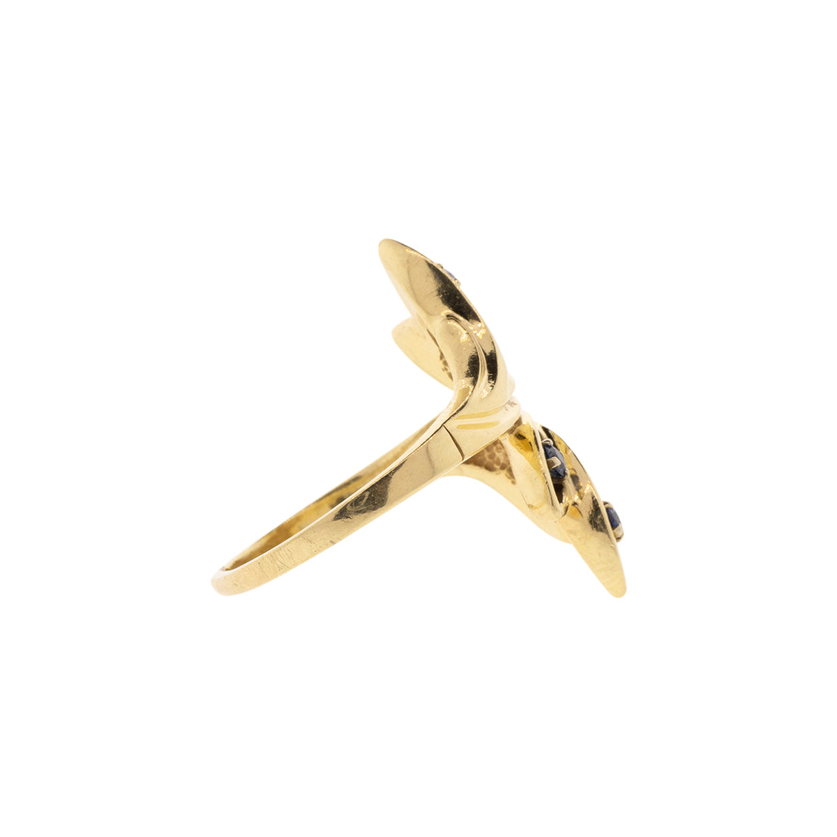 14K Yellow Gold Blue Sapphire Bypass Leaf Ring