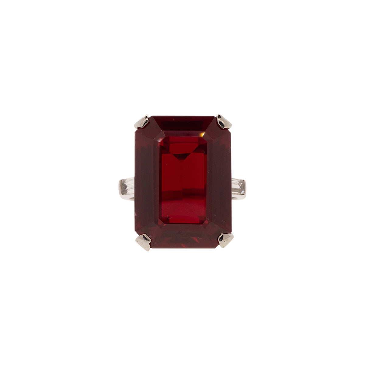 14K White Gold Verneuil Lab Ruby & White Quartz Ring