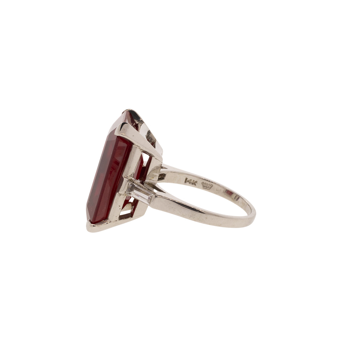14K White Gold Verneuil Lab Ruby & White Quartz Ring