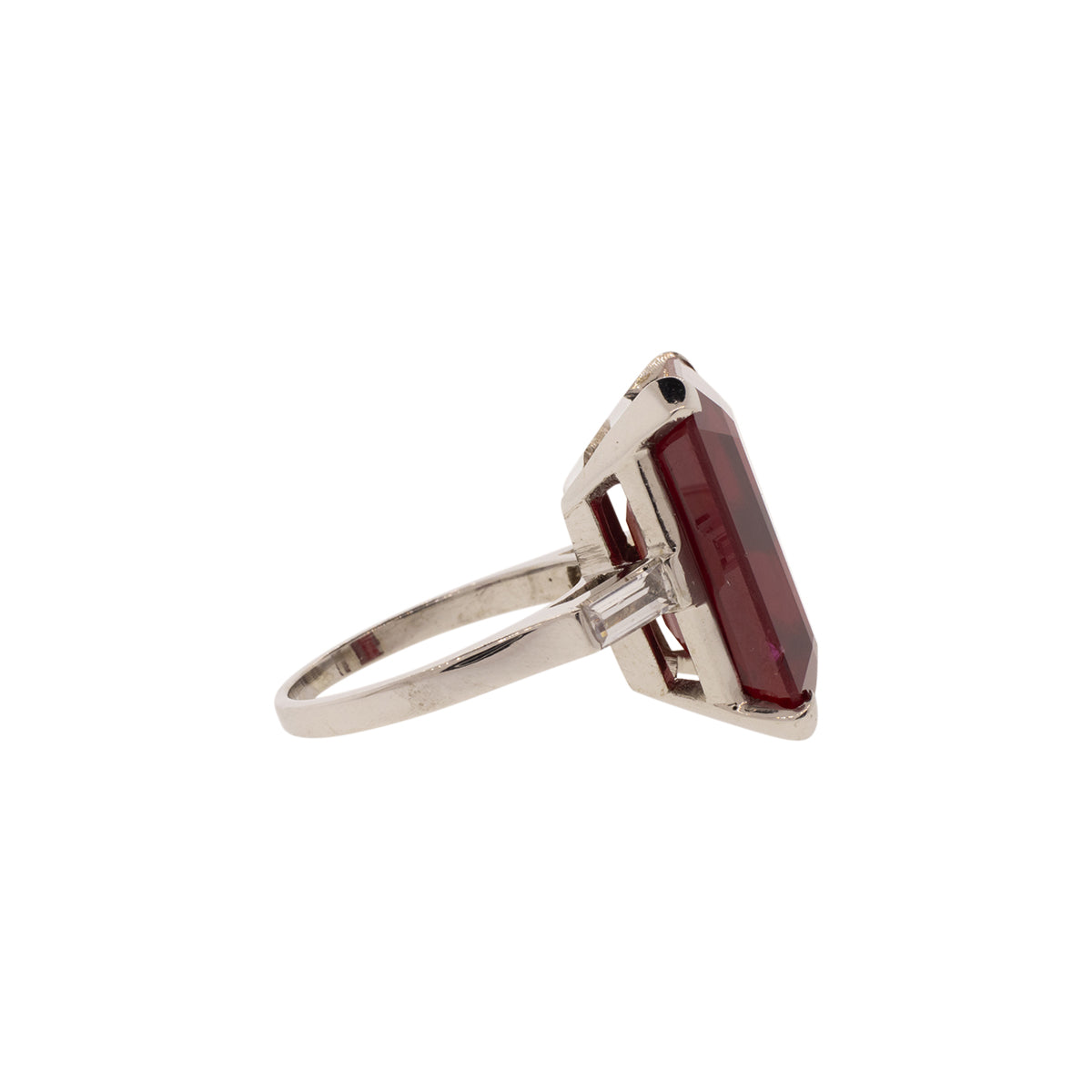 14K White Gold Verneuil Lab Ruby & White Quartz Ring