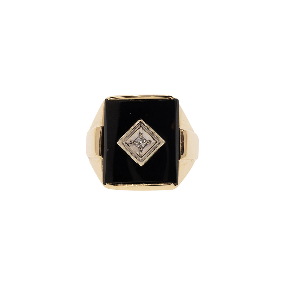 10K Yellow Gold Onyx & Diamond Ring