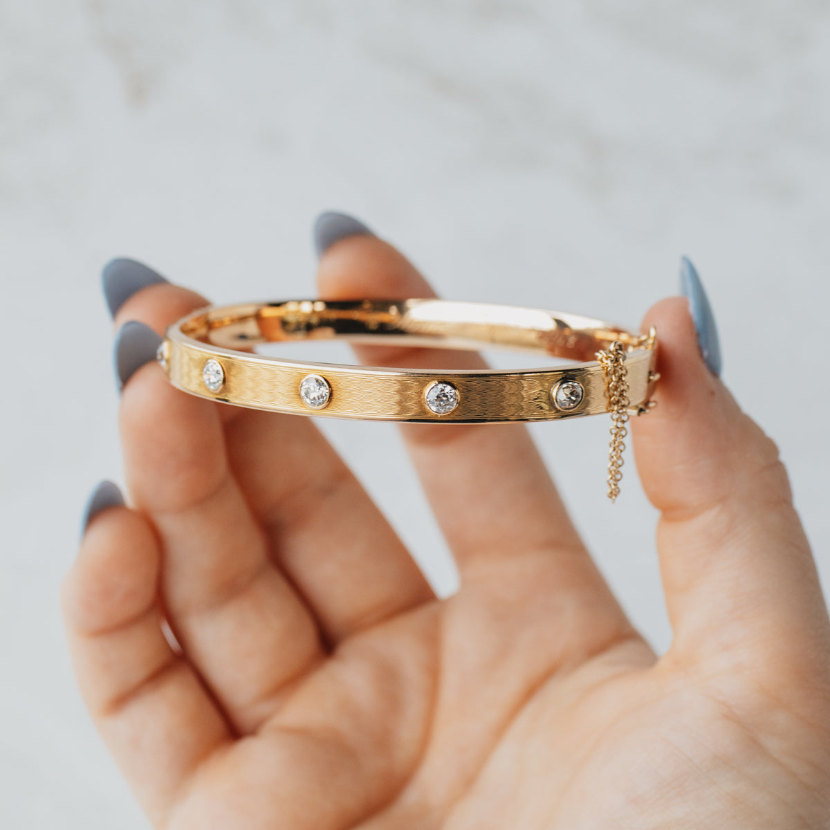 14K Yellow Gold Edwardian Old European Diamond Hinge Bangle Bracelet
