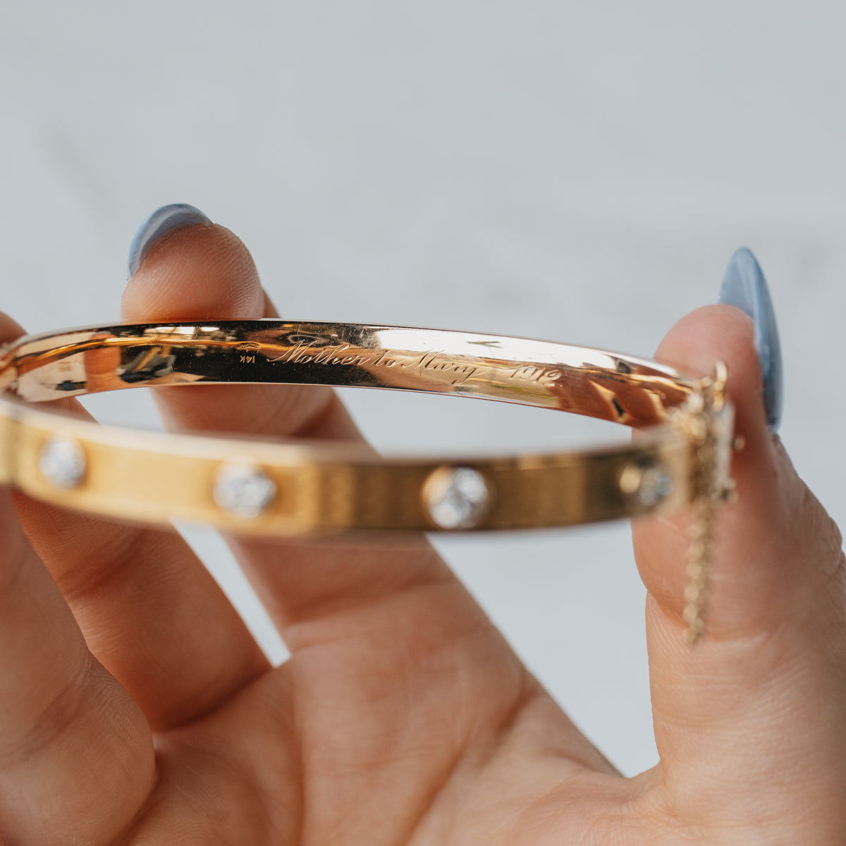 14K Yellow Gold Edwardian Old European Diamond Hinge Bangle Bracelet