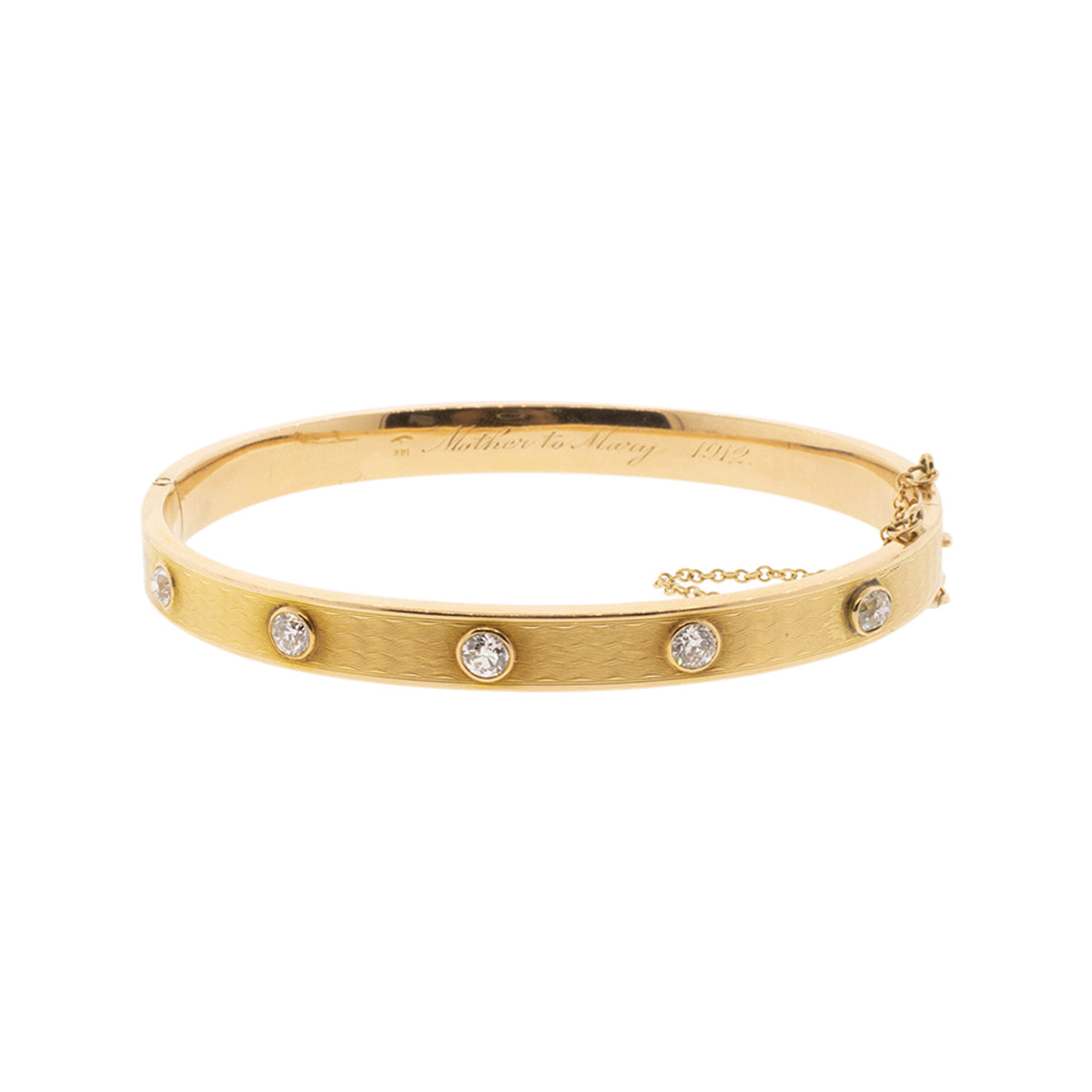 14K Yellow Gold Edwardian Old European Diamond Hinge Bangle Bracelet