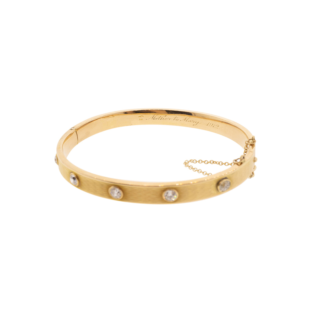 14K Yellow Gold Edwardian Old European Diamond Hinge Bangle Bracelet