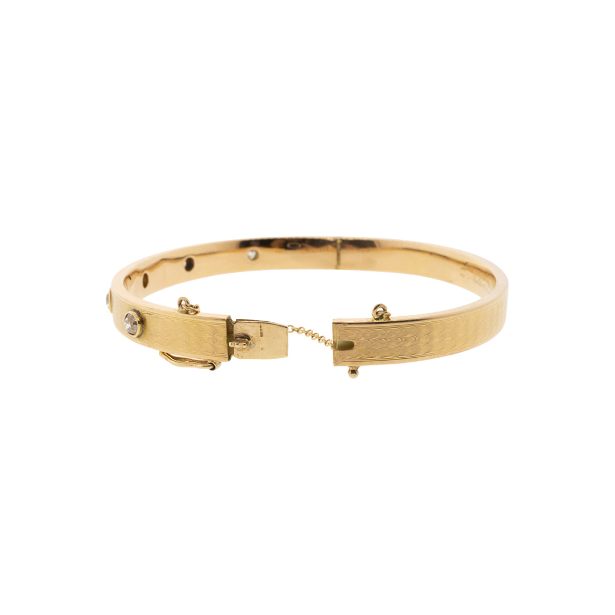 14K Yellow Gold Edwardian Old European Diamond Hinge Bangle Bracelet