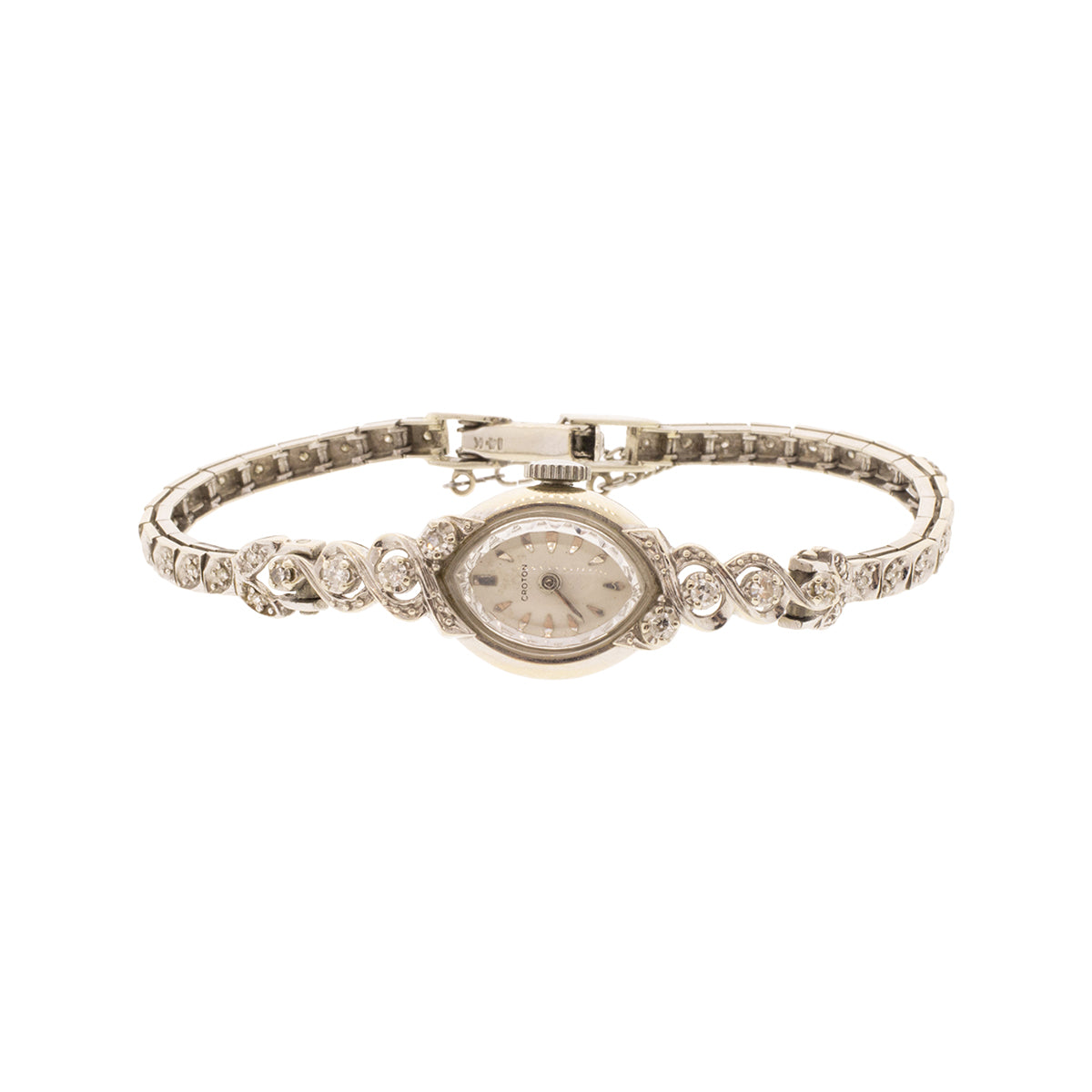 Vintage Croton Womens Watch 14mm White Dial 14K White Gold Diamond Manual Swiss ANTIQUE .15CT OLD MINE DIAMOND 14KT WHITE GOLD CROTON SWISS  main image 3