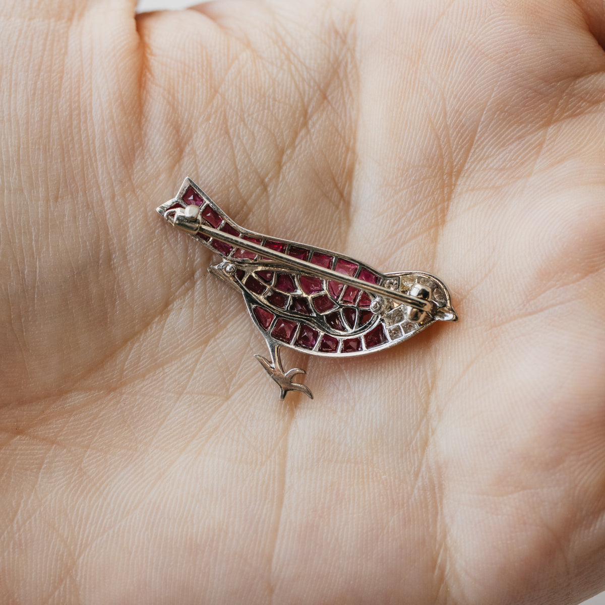 -Platinum Art Deco Hand Engraved Cartier Bird Brooch