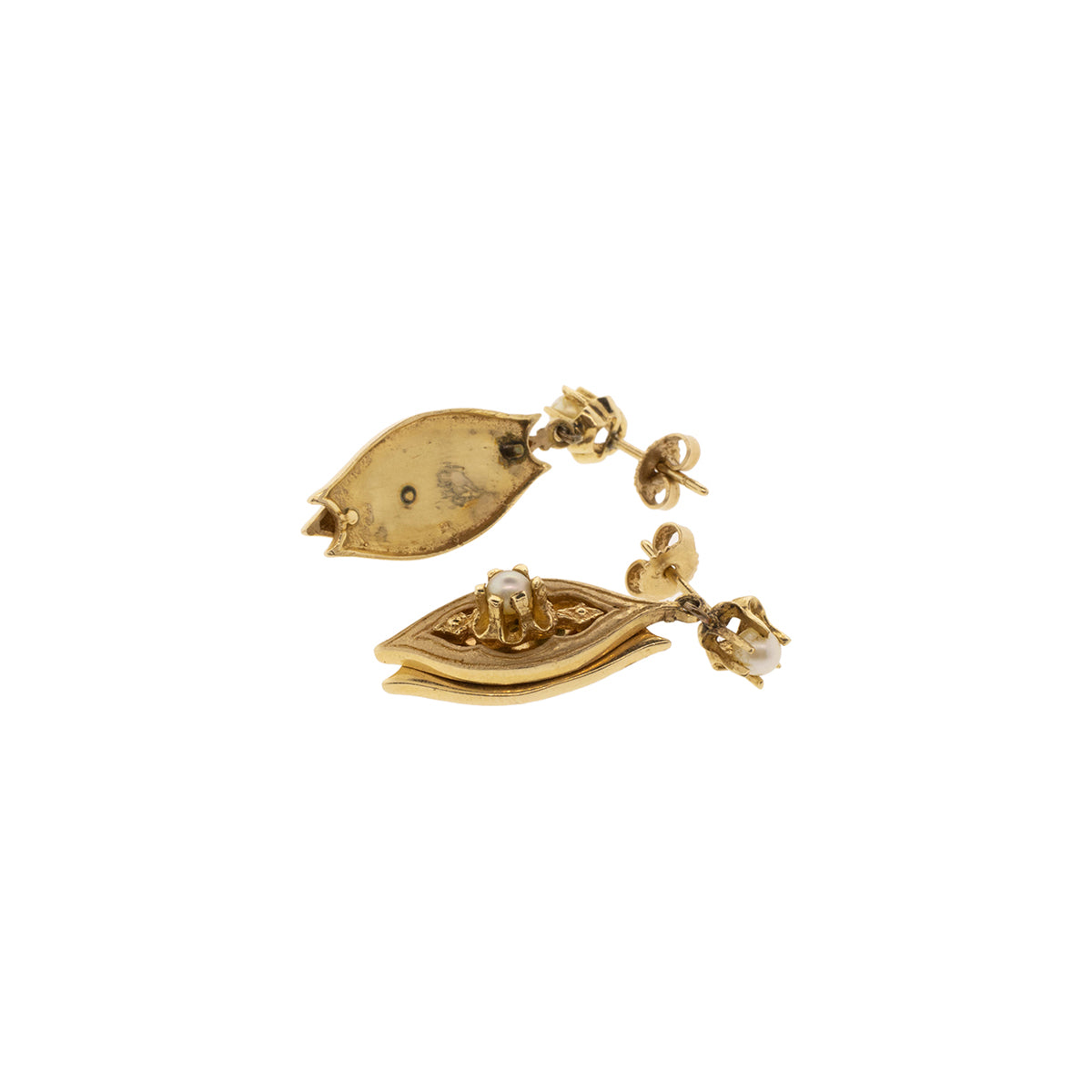 14K Yellow Gold Victorian Buttercup Pearl Dangle Earrings