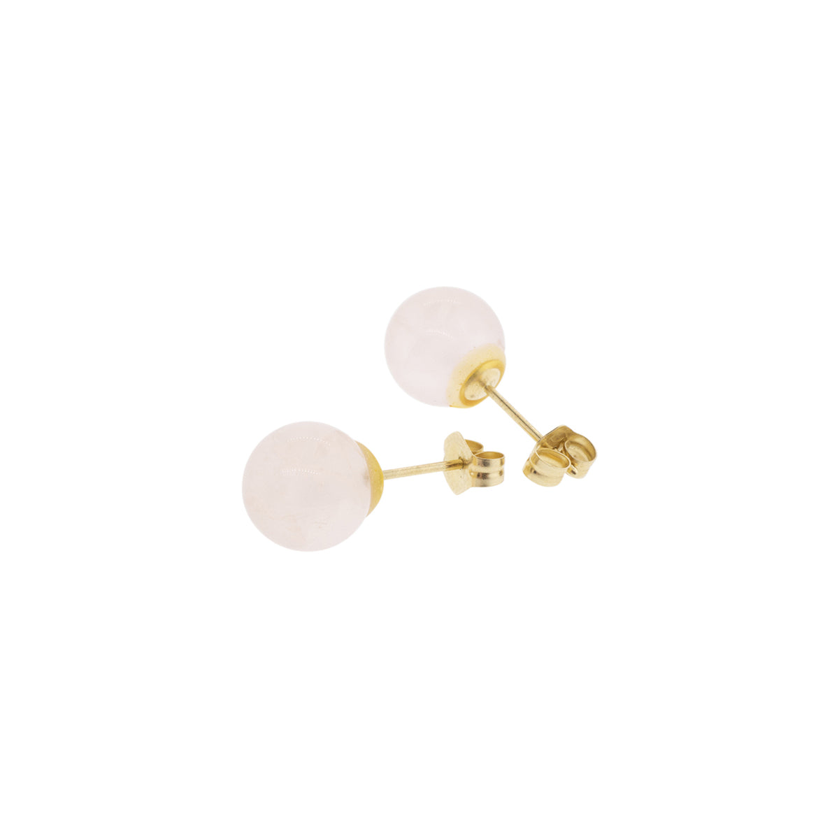 14K Yellow Gold 8mm Rose Quartz Studs