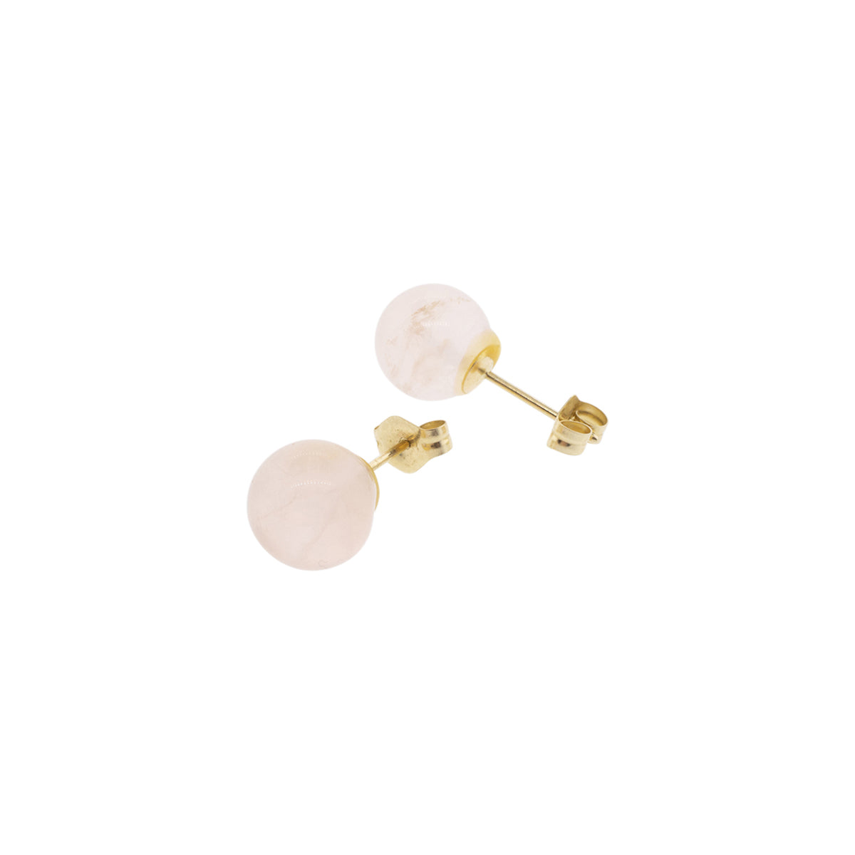 14K Yellow Gold 8mm Rose Quartz Studs