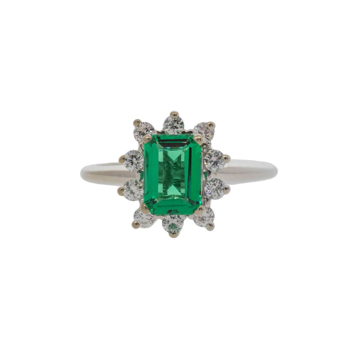 Lab Emerald and Natural Diamond Starburst Ring