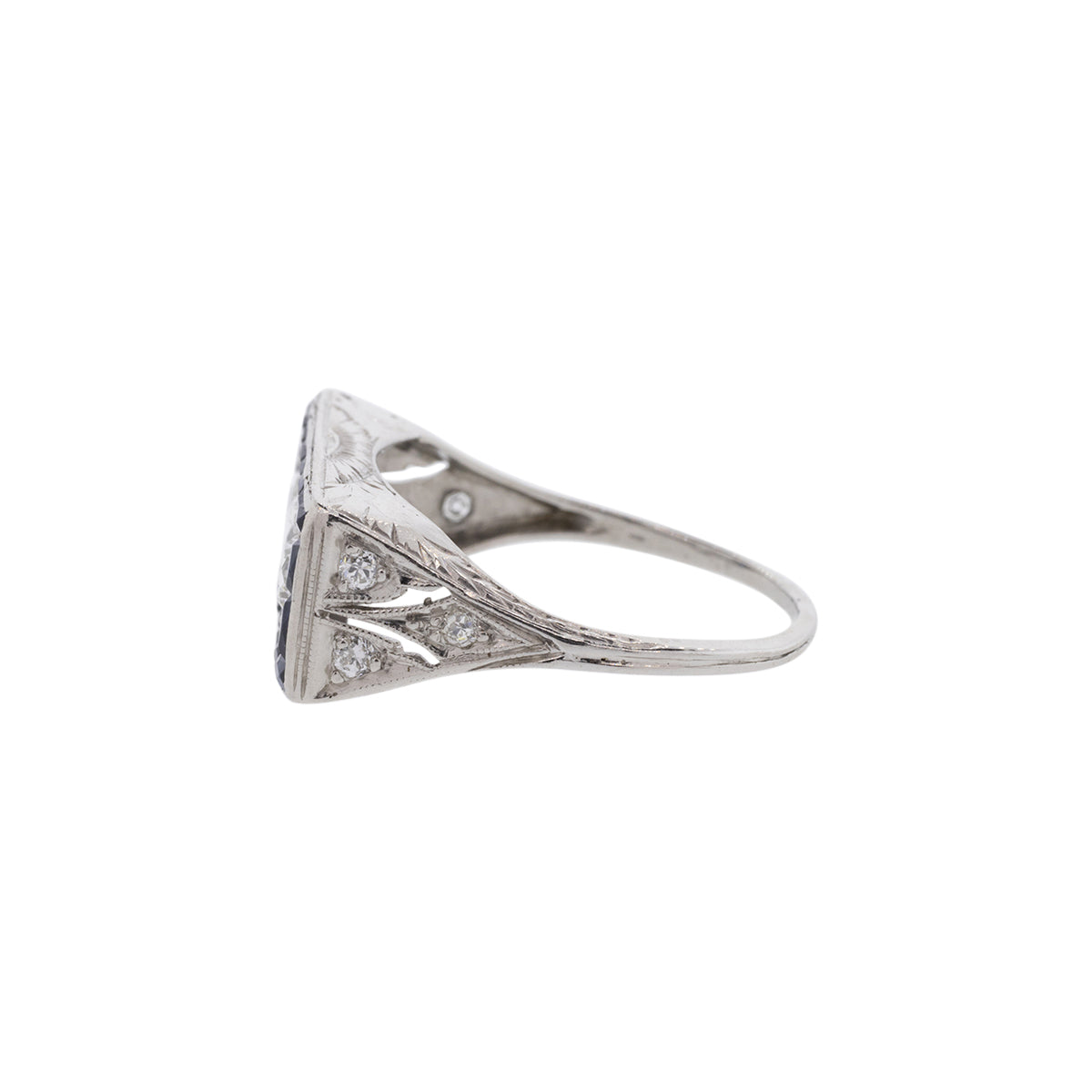 14K White Gold 1930's Diamond & Sapphire Ring
