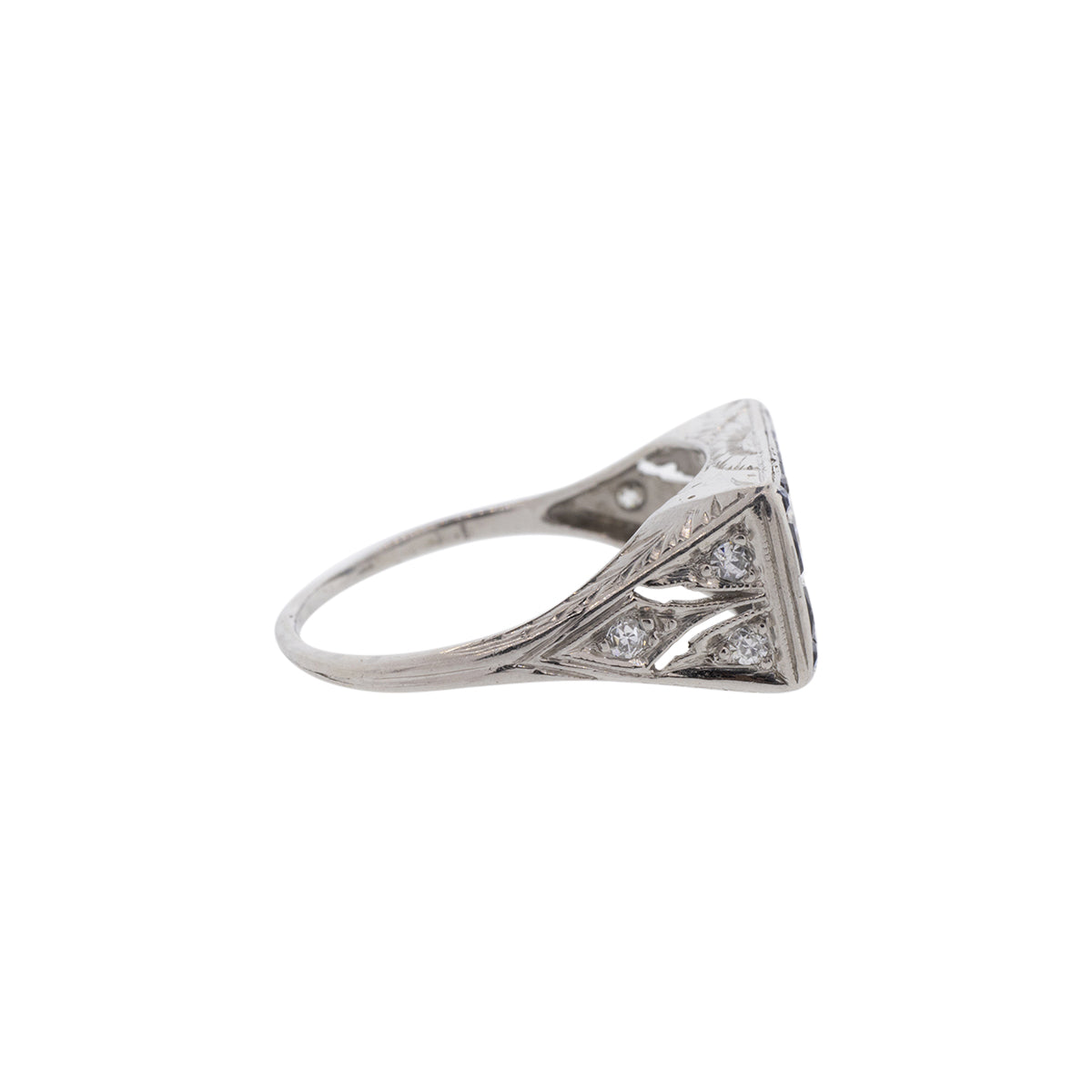 14K White Gold 1930's Diamond & Sapphire Ring