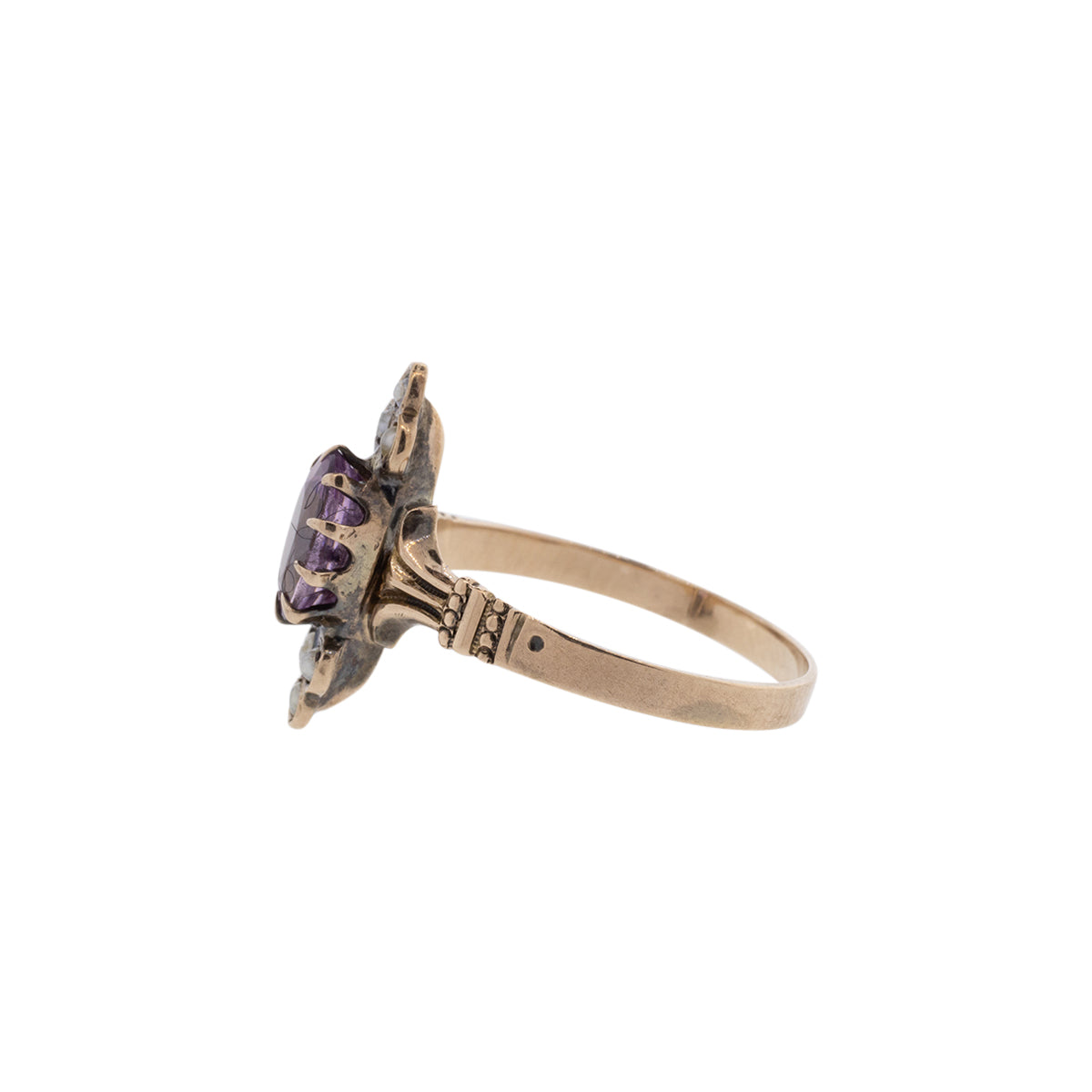 10K Yellow Gold Victorian Oval Amethyst & Seed Pearl Ring