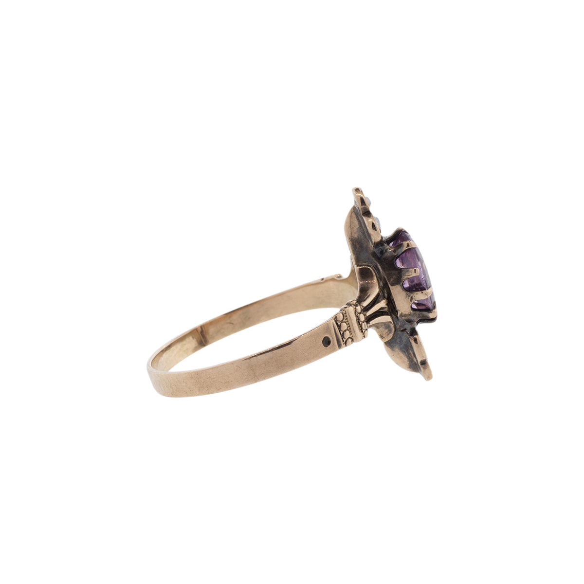 10K Yellow Gold Victorian Oval Amethyst & Seed Pearl Ring
