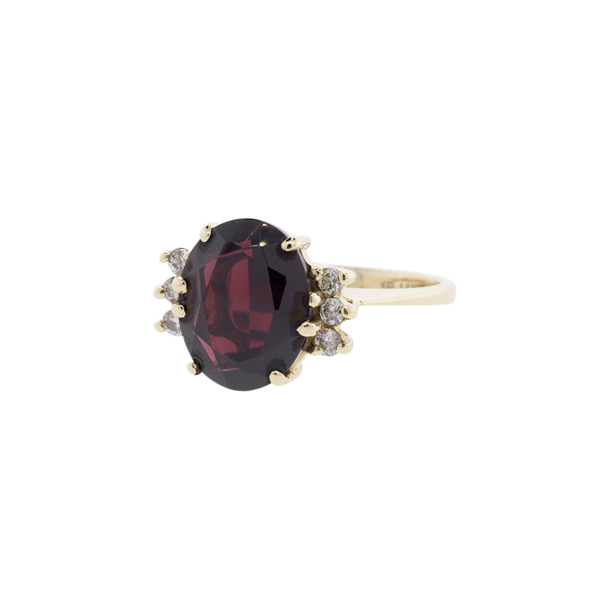 14K Yellow Gold Garnet & Diamond Ring