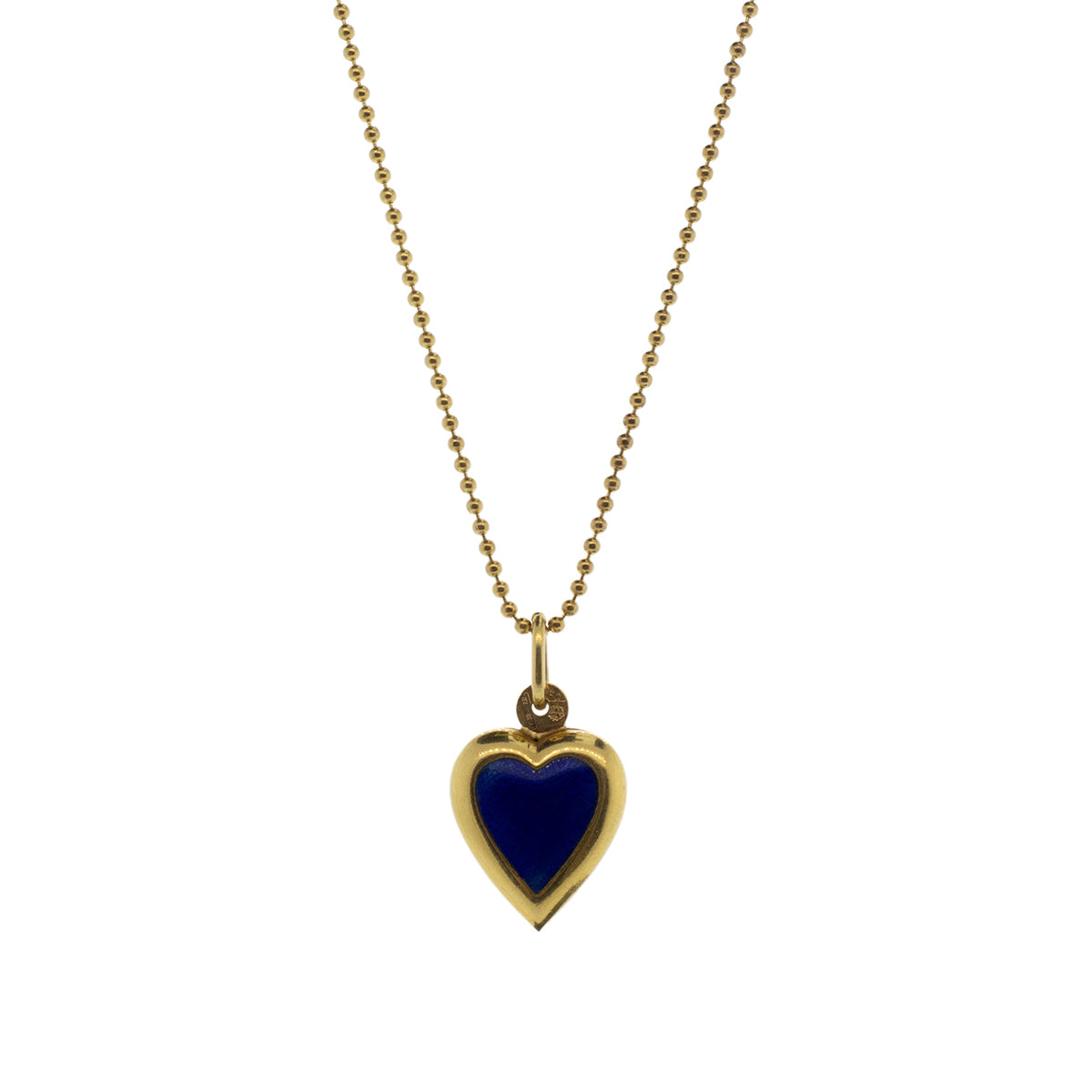 18K Yellow Gold Reversible Blue & Orange Heart Pendant With 30" Ball Chain Necklace