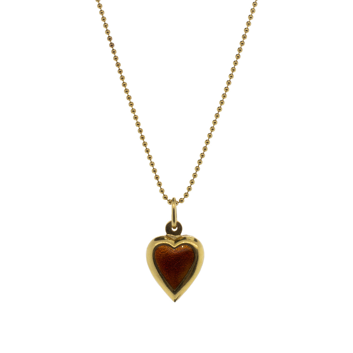 18K Yellow Gold Reversible Blue & Orange Heart Pendant With 30" Ball Chain Necklace