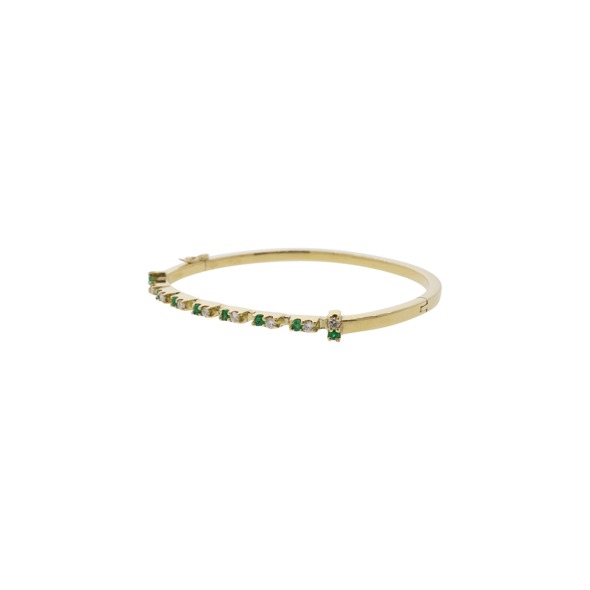 18K Yellow Gold Emerald & Diamond Bangle Bracelet
